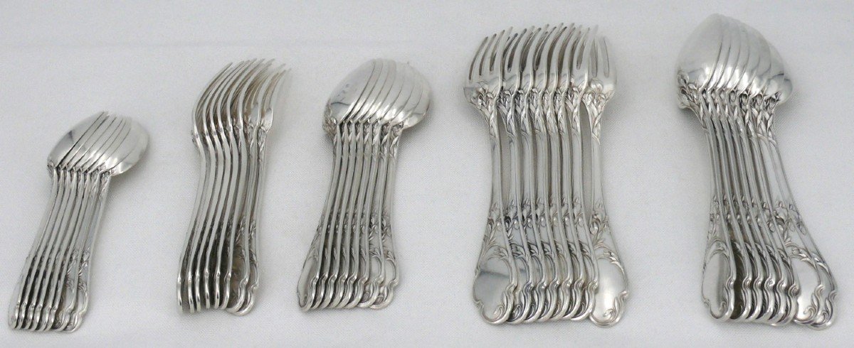 Ménagère De 40 Pièces, Argent Massif Minerve, Art Nouveau, Iris, Louis Coignet, 8 Personnes.-photo-4