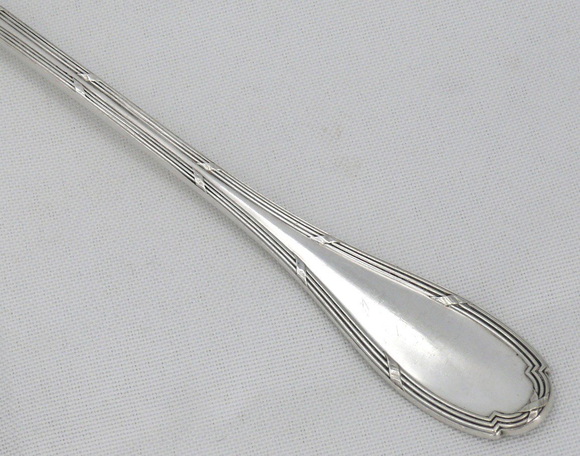 Risler & Carré, Salad Service Cutlery, Sterling Silver Minerva, Ribbons, Vermeil, Monogrammed-photo-3