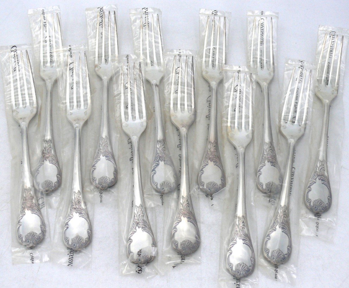 Christofle Modèle Marly, Ménagère De 49 Pièces Neuves Avec Couteaux, Sous Blisters Scellés.-photo-3