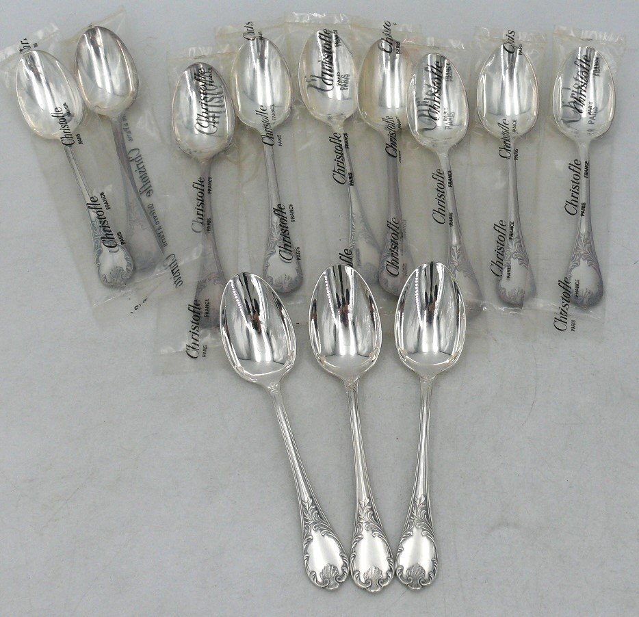 Christofle Modèle Marly, Ménagère De 49 Pièces Neuves Avec Couteaux, Sous Blisters Scellés.-photo-6