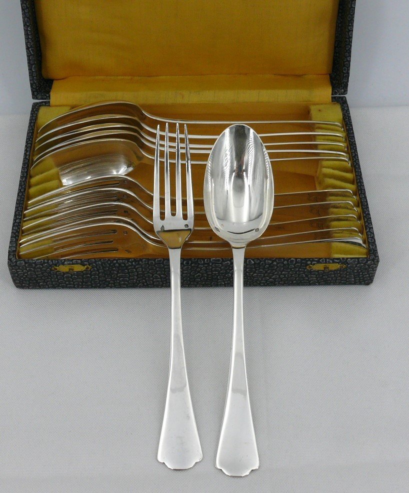 Alfonse Debain, 6 Rat Tail Model Table Cutlery In Sterling Silver Minerva.-photo-2
