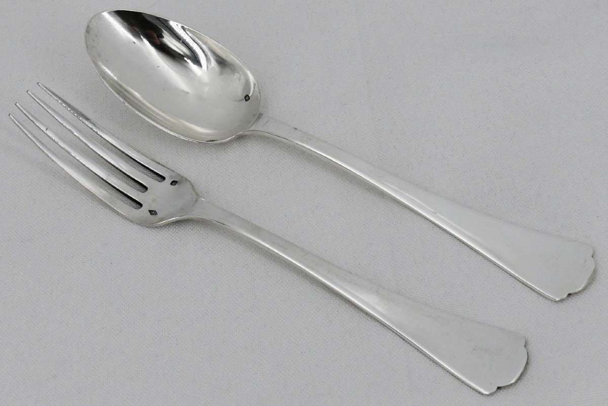 Alfonse Debain, 6 Rat Tail Model Table Cutlery In Sterling Silver Minerva.-photo-2