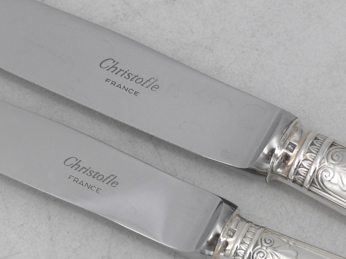 Christofle Modèle Malmaison, Ménagère De 63 Pièces, Couteaux, Métal Argenté, Excellent état.-photo-1