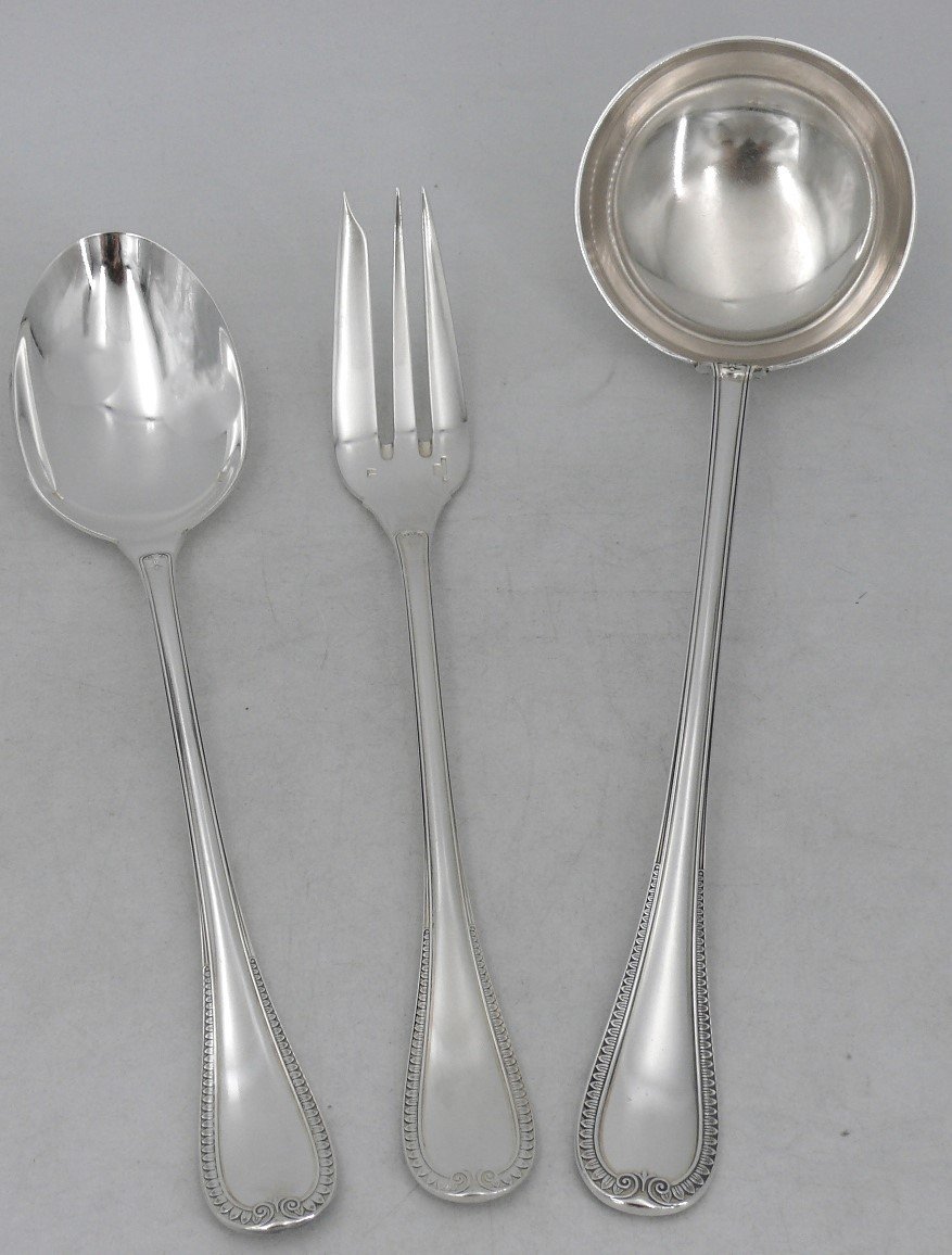 Christofle Modèle Malmaison, Ménagère De 63 Pièces, Couteaux, Métal Argenté, Excellent état.-photo-2