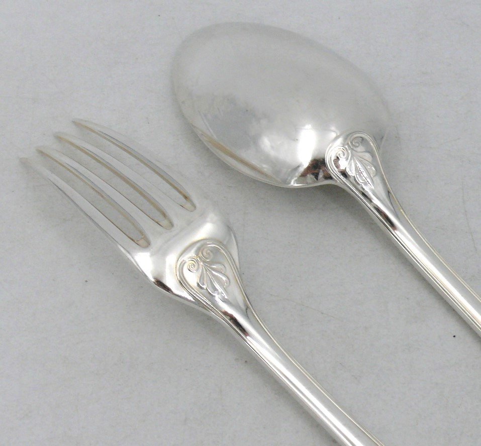 Christofle Modèle Malmaison, Ménagère De 63 Pièces, Couteaux, Métal Argenté, Excellent état.-photo-4