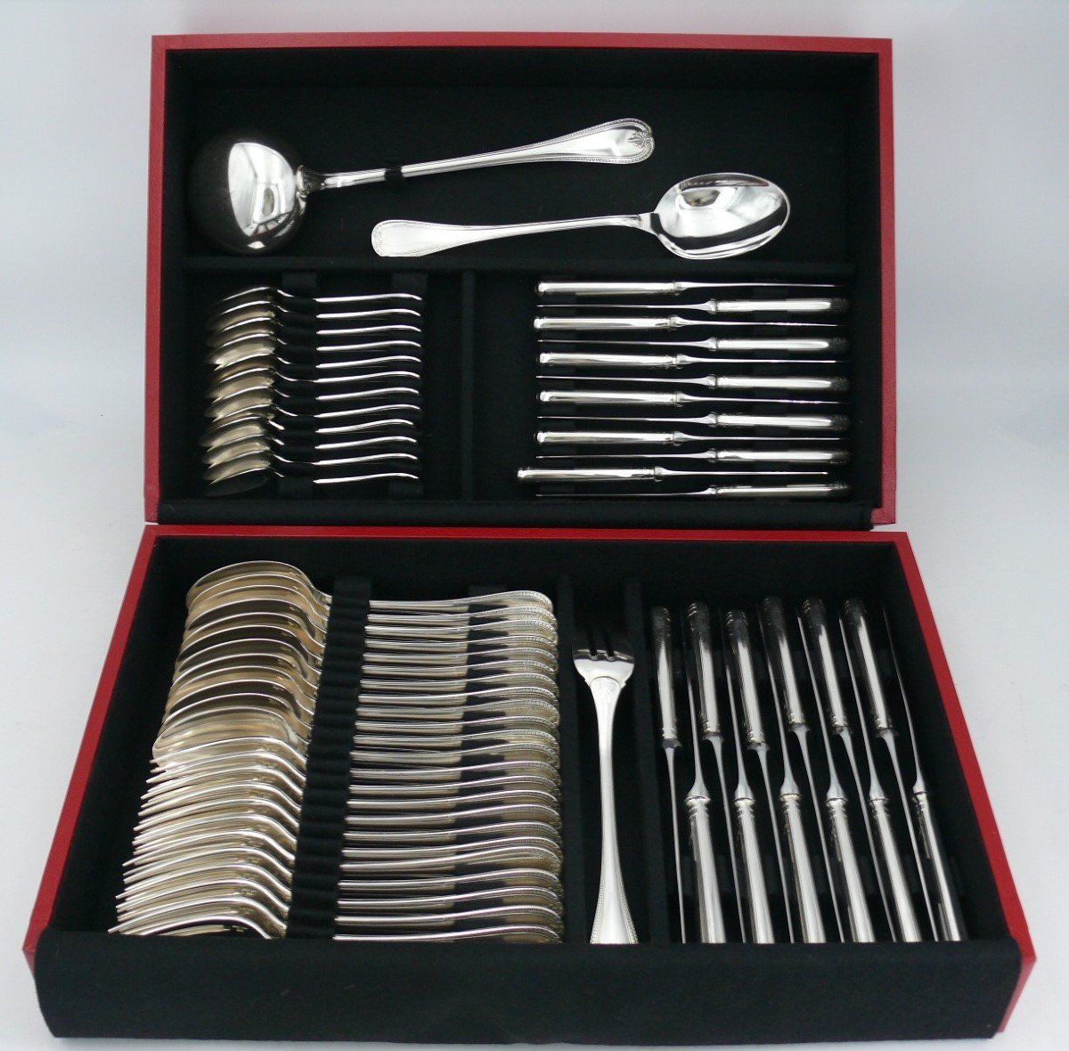 Christofle Modèle Malmaison, Ménagère De 63 Pièces, Couteaux, Métal Argenté, Excellent état.-photo-7