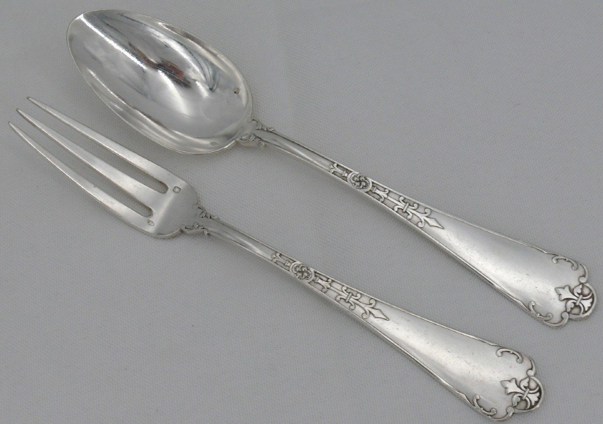 Puiforcat Spearhead Model With Rat Tail, 12 Table Cutlery In Sterling Silver Minerva.-photo-1