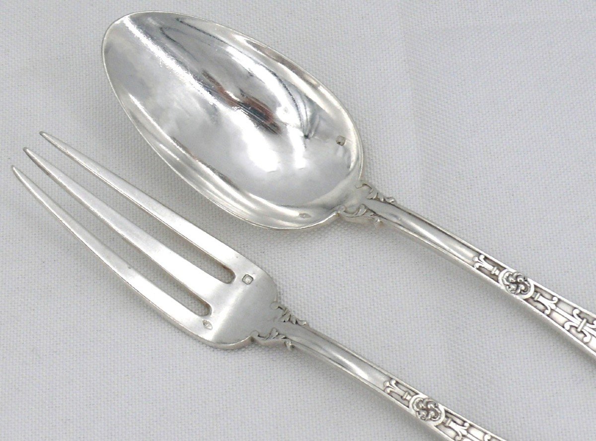 Puiforcat Spearhead Model With Rat Tail, 12 Table Cutlery In Sterling Silver Minerva.-photo-2