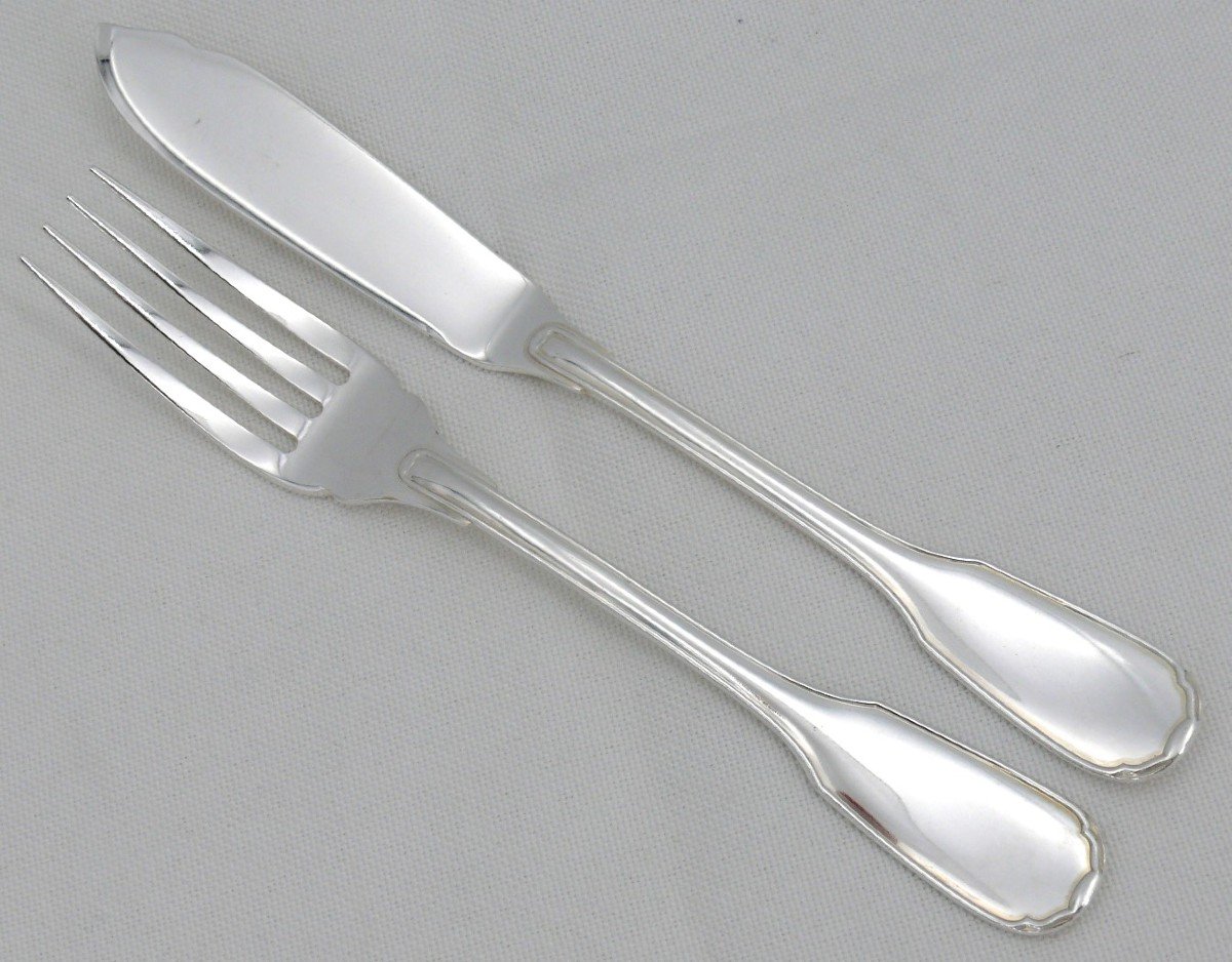 Christofle Versailles Model, 12 Fish Cutlery, 24 Pieces, Silver Metal, Excellent Condition.-photo-2