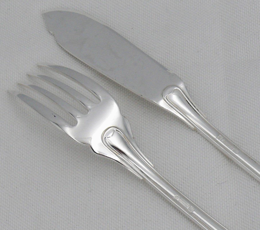 Christofle Versailles Model, 12 Fish Cutlery, 24 Pieces, Silver Metal, Excellent Condition.-photo-4