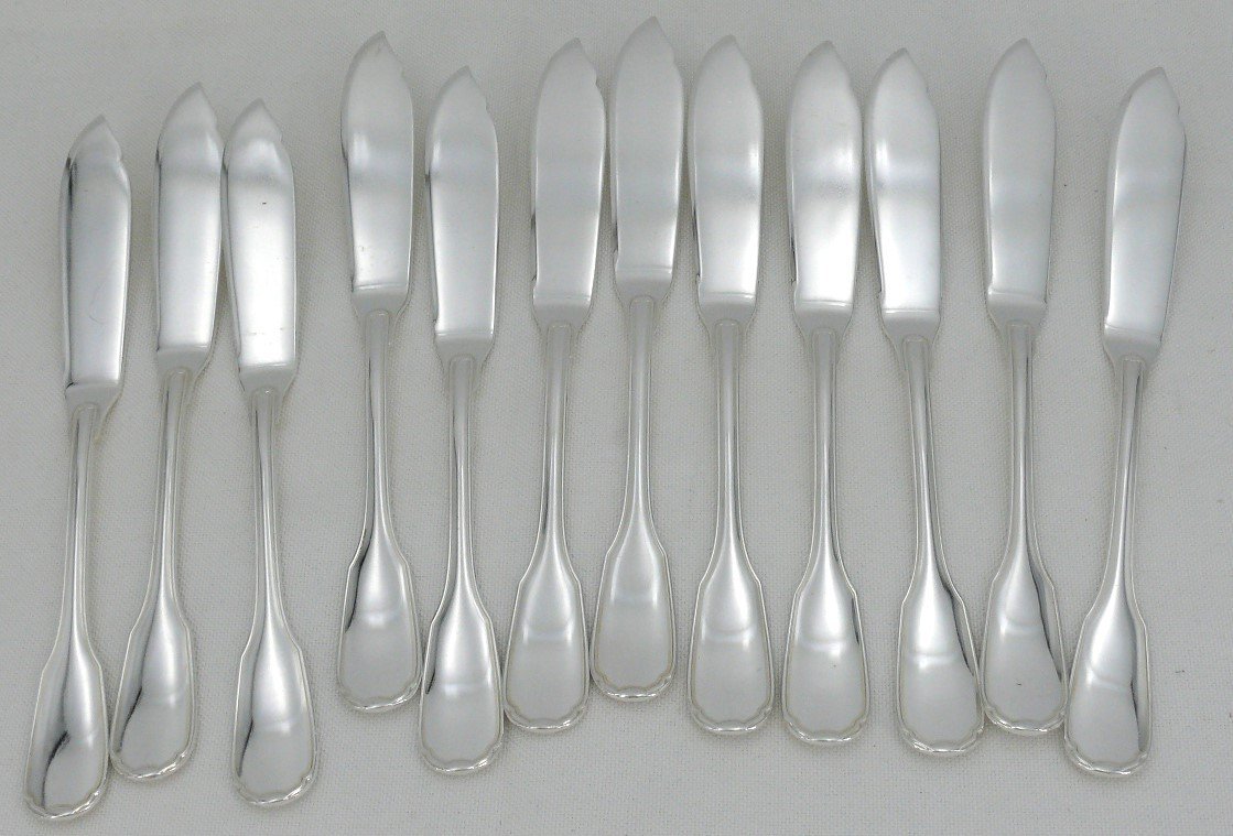 Christofle Versailles Model, 12 Fish Cutlery, 24 Pieces, Silver Metal, Excellent Condition.-photo-2