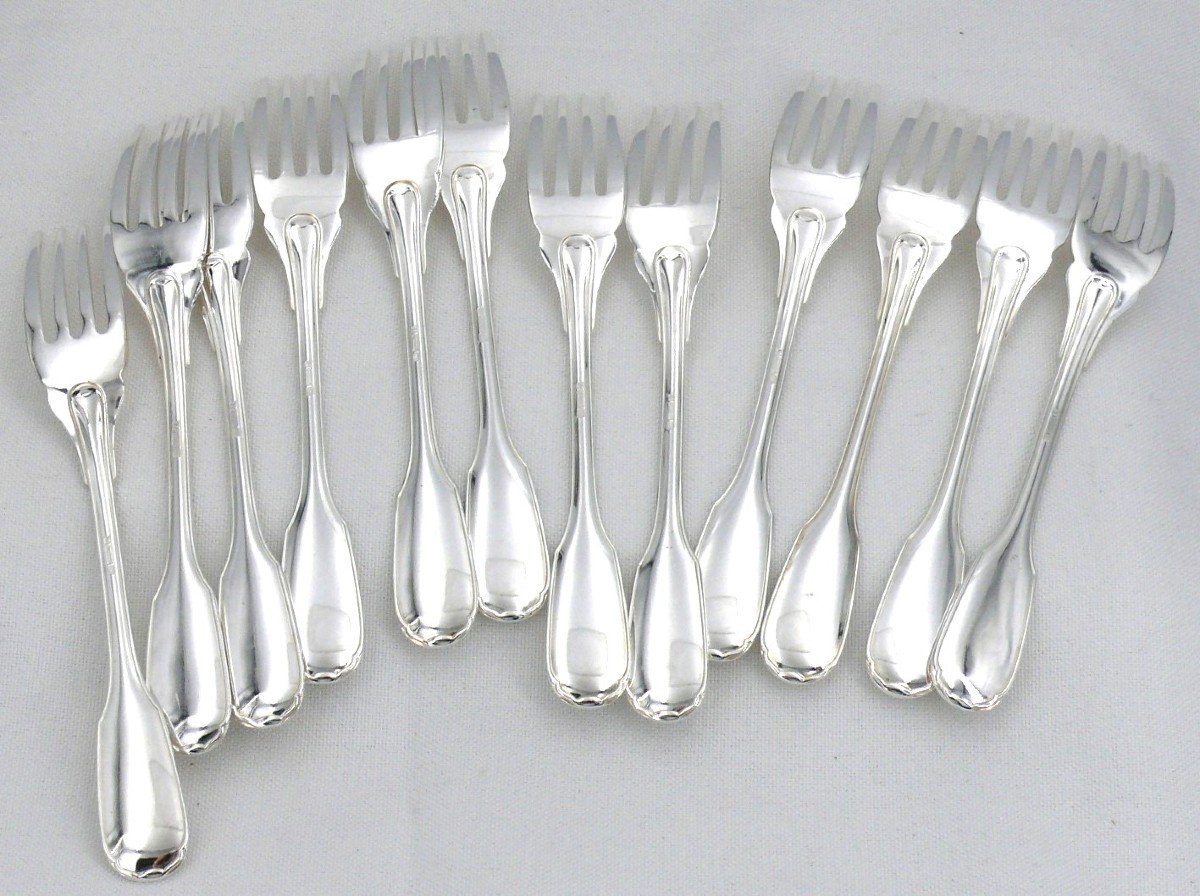 Christofle Versailles Model, 12 Fish Cutlery, 24 Pieces, Silver Metal, Excellent Condition.-photo-3
