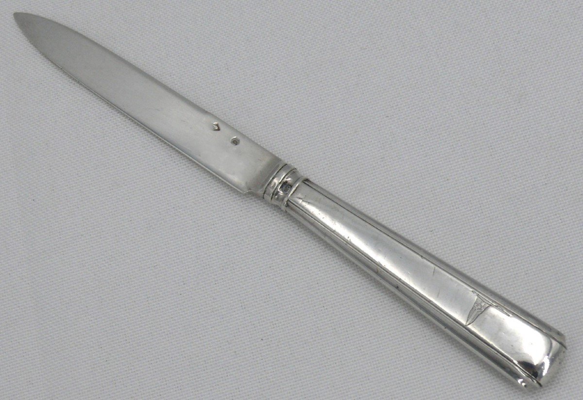 8 Art Deco Fruit/dessert Knives, Mercury Sterling Silver Blades, English Coat Of Arms.-photo-2