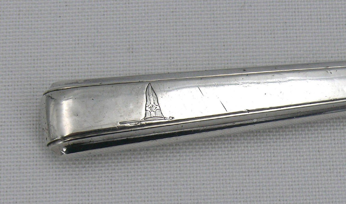 8 Art Deco Fruit/dessert Knives, Mercury Sterling Silver Blades, English Coat Of Arms.-photo-4