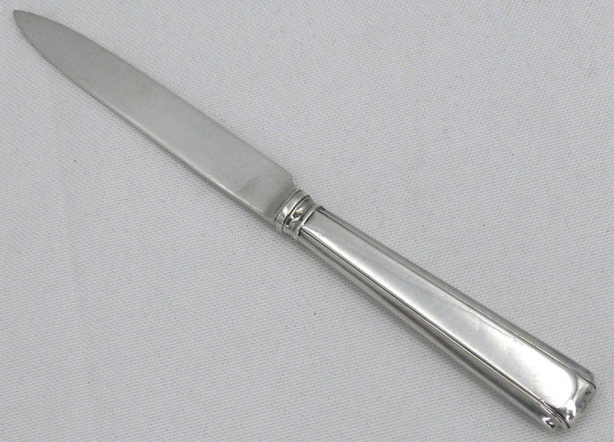 8 Art Deco Fruit/dessert Knives, Mercury Sterling Silver Blades, English Coat Of Arms.-photo-2