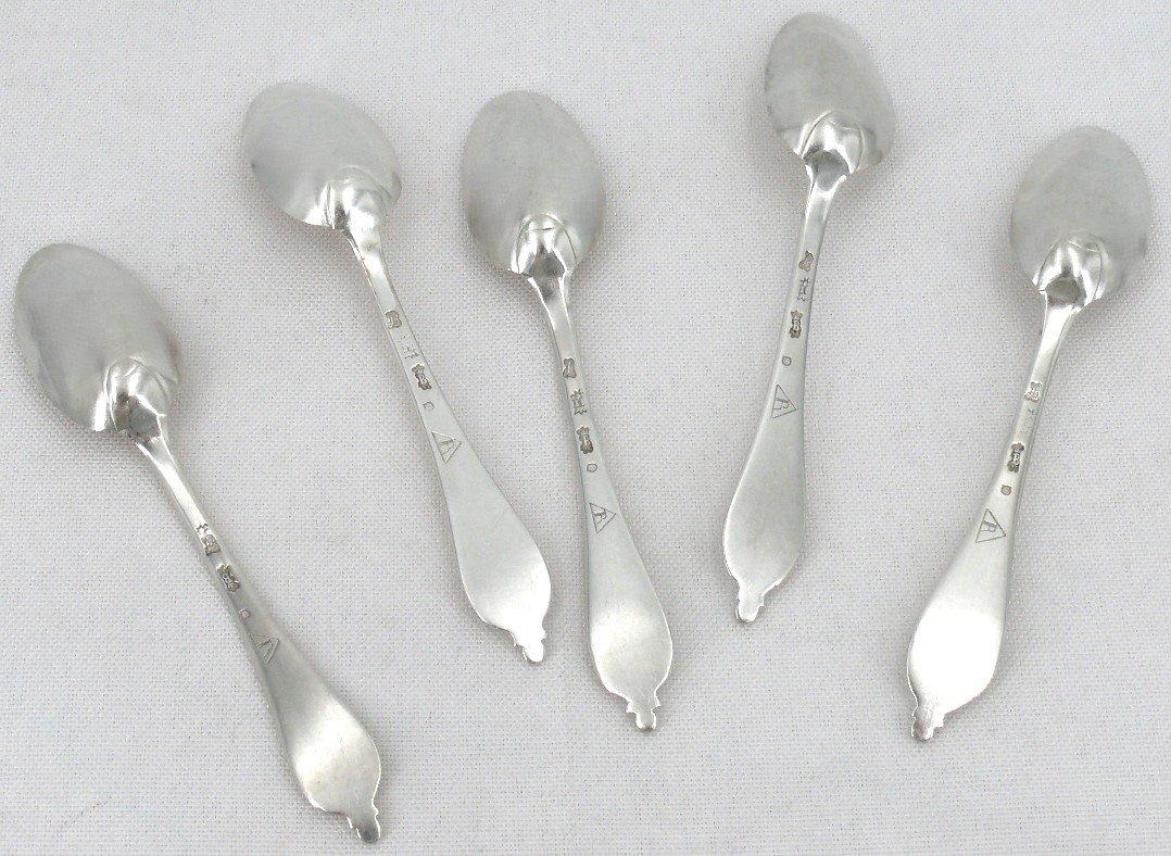 5 Teaspoons In 18th Century Sterling Silver, Bordeaux, Grain/ball, Jean-françois Cadeau.-photo-2