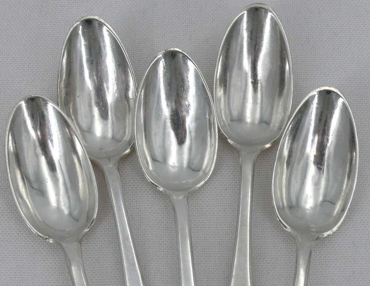 5 Teaspoons In 18th Century Sterling Silver, Bordeaux, Grain/ball, Jean-françois Cadeau.-photo-7