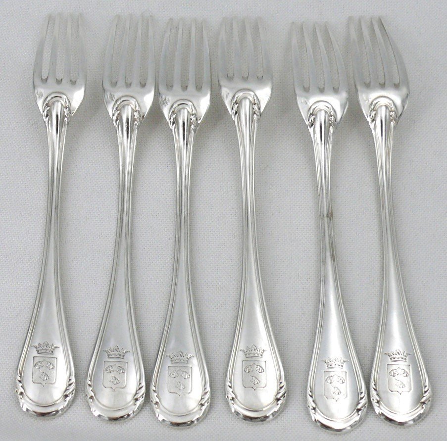 Henri Soufflot, 6 Silver Entremets/dessert Cutlery Minerva, 12 Pieces, Coat Of Arms, 642 G.-photo-2