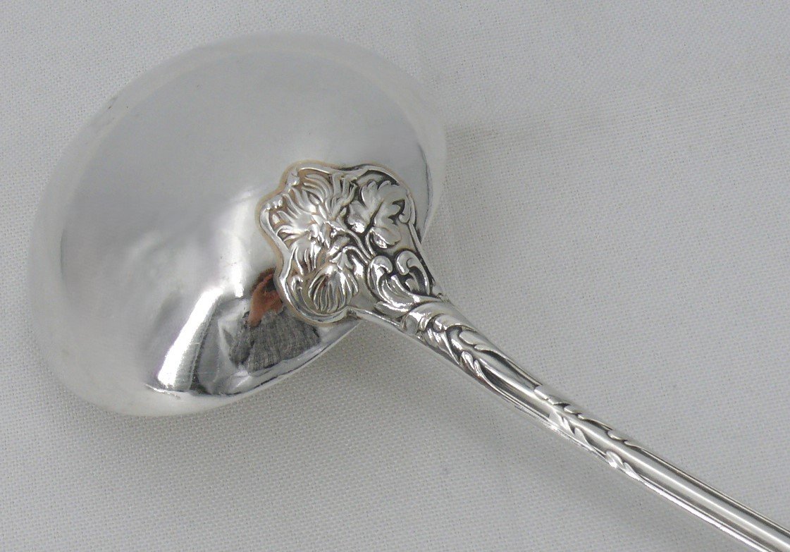 Christofle Modèle Chrysanthème, 12 Couverts De Table + 1 Louche, 25 Pièces, Métal Argenté.-photo-4