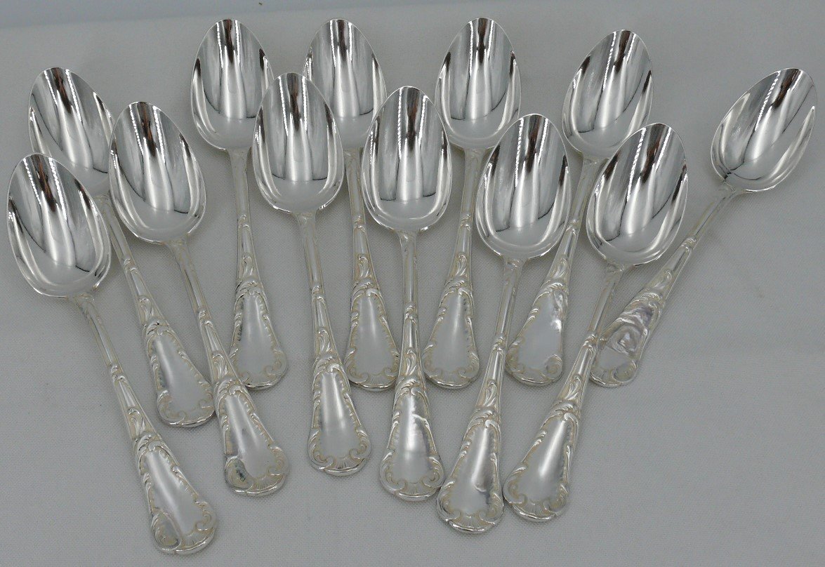 Christofle Modèle Chrysanthème, 12 Couverts De Table + 1 Louche, 25 Pièces, Métal Argenté.-photo-1