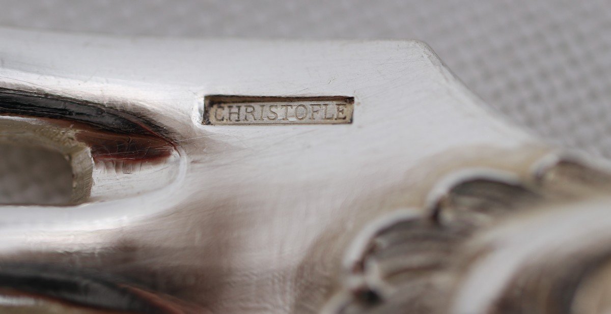 Christofle Modèle Chrysanthème, 12 Couverts De Table + 1 Louche, 25 Pièces, Métal Argenté.-photo-5