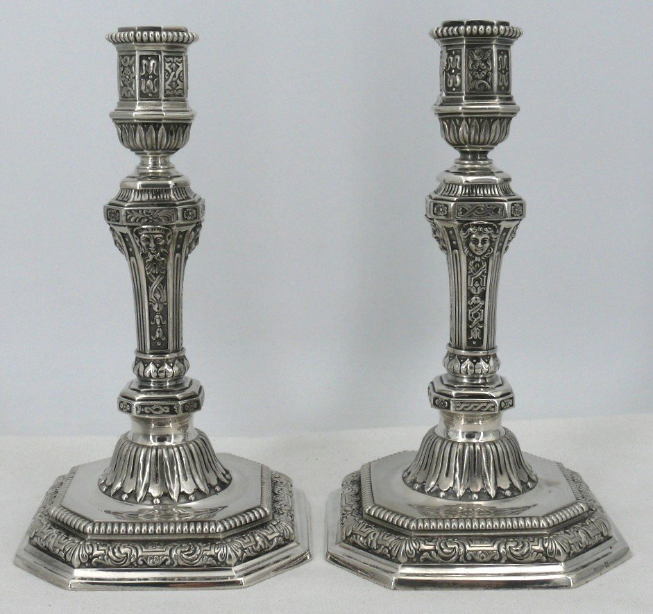 Christofle Modèle Duperier, Paire De Bougeoirs/flambeaux Métal Argenté, Excellent état.-photo-2