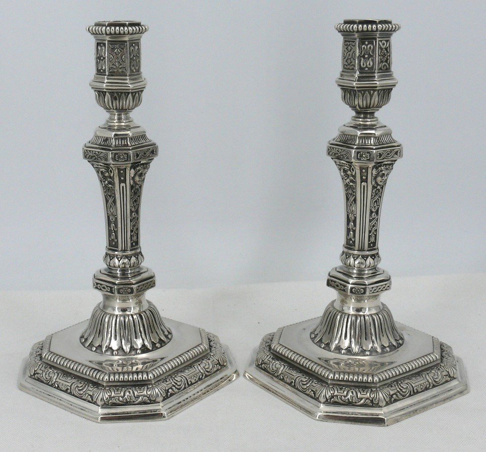 Christofle Modèle Duperier, Paire De Bougeoirs/flambeaux Métal Argenté, Excellent état.-photo-4