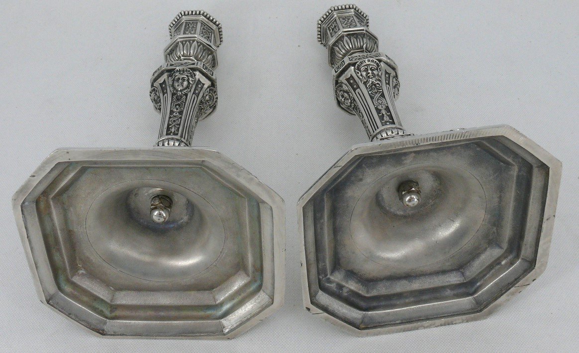 Christofle Modèle Duperier, Paire De Bougeoirs/flambeaux Métal Argenté, Excellent état.-photo-4