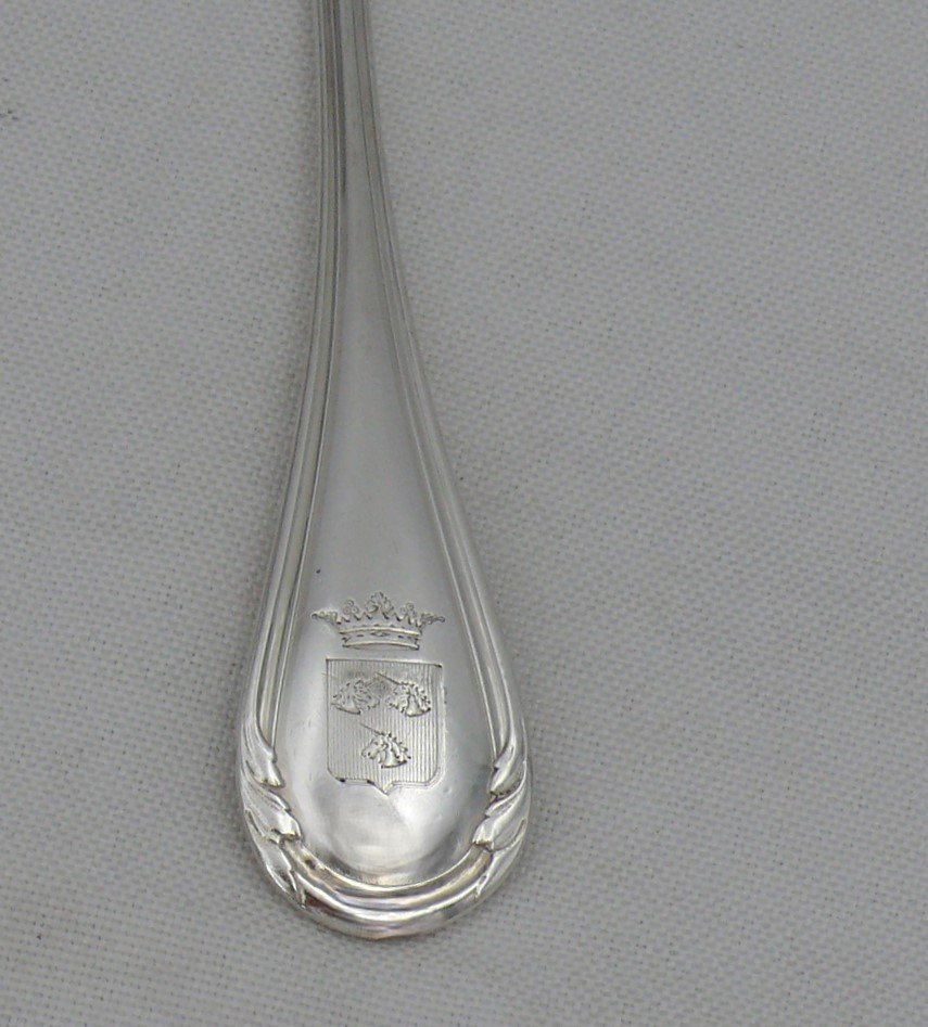 6 Fourchettes De Table, Argent Massif Minerve, Henri Soufflot, Armoiries, 21,5 Cm.-photo-1