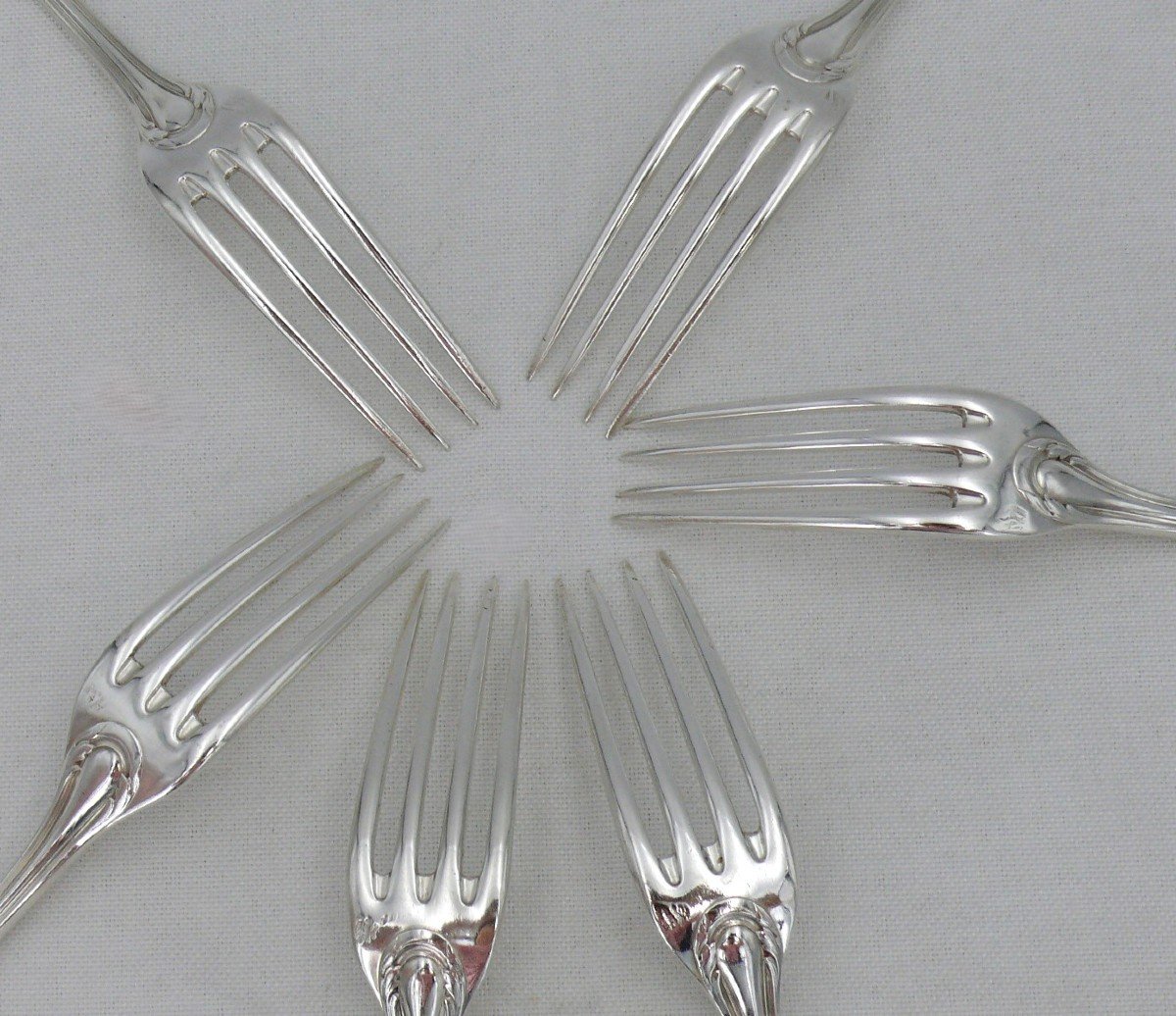 6 Fourchettes De Table, Argent Massif Minerve, Henri Soufflot, Armoiries, 21,5 Cm.-photo-2