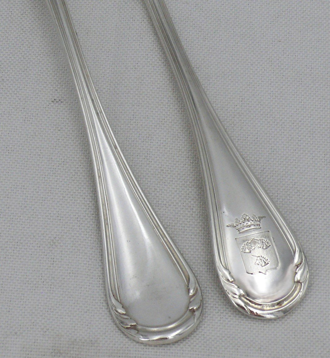 6 Fourchettes De Table, Argent Massif Minerve, Henri Soufflot, Armoiries, 21,5 Cm.-photo-4