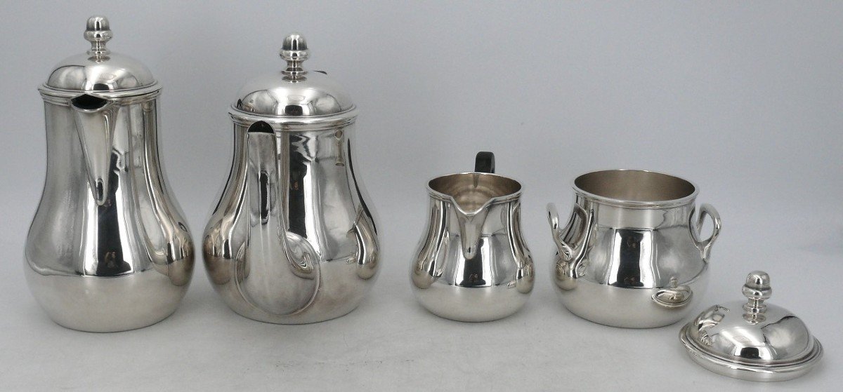 Ercuis Model Suffren, Tea/coffee Service, Tray, Silver Metal, Excellent Condition, 5 Pieces.-photo-3