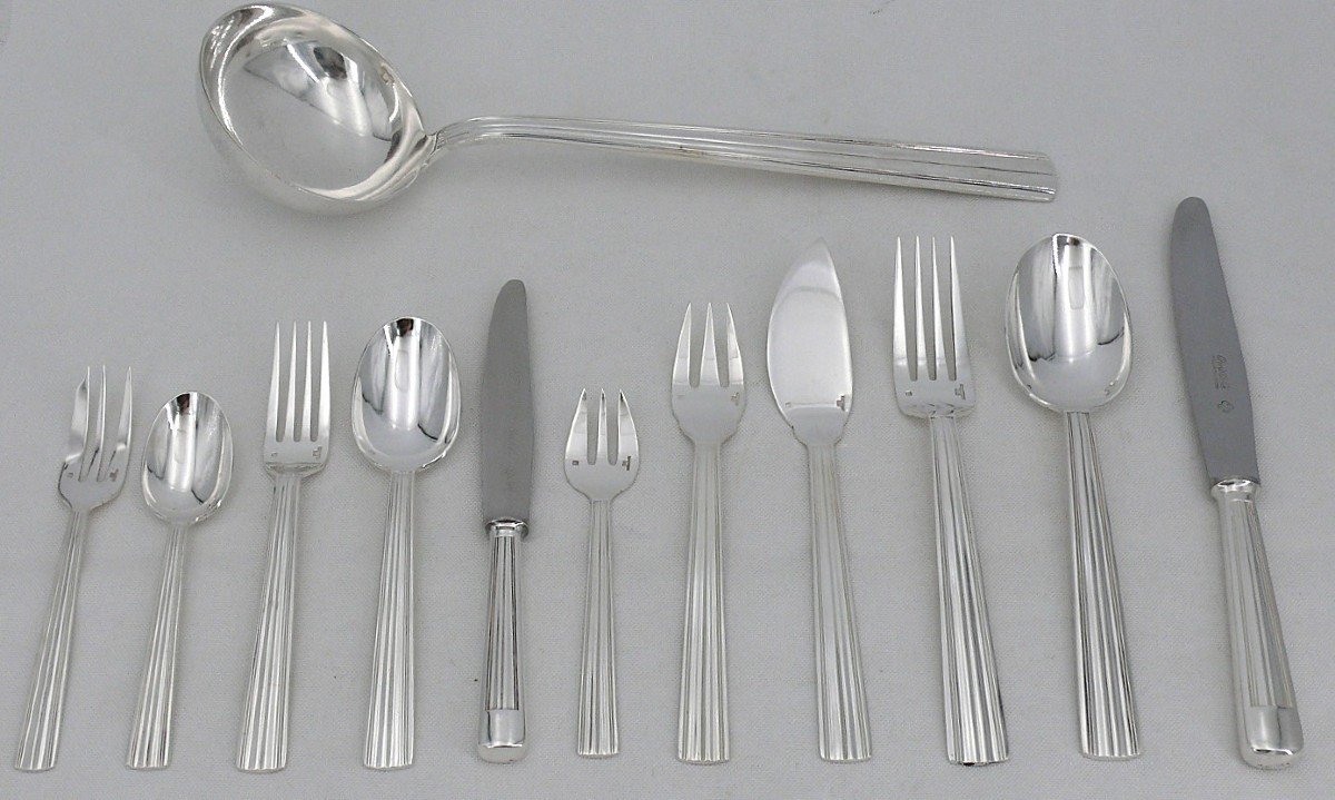 Christofle Mira Ondulation Model, 144-piece Silver-plated Cutlery Set, Excellent Condition.-photo-3