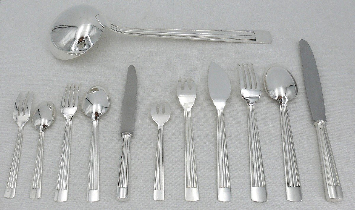 Christofle Mira Ondulation Model, 144-piece Silver-plated Cutlery Set, Excellent Condition.-photo-2