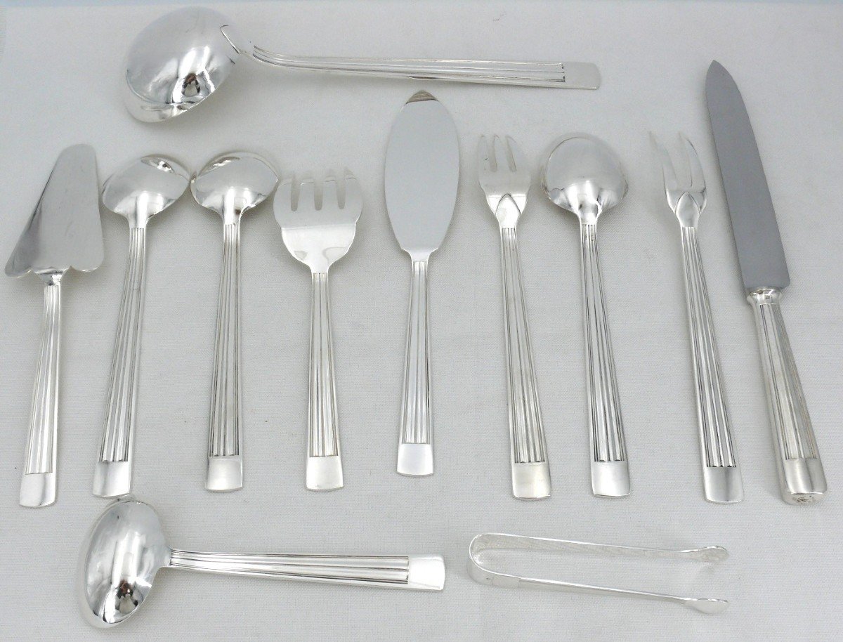 Christofle Mira Ondulation Model, 144-piece Silver-plated Cutlery Set, Excellent Condition.-photo-3
