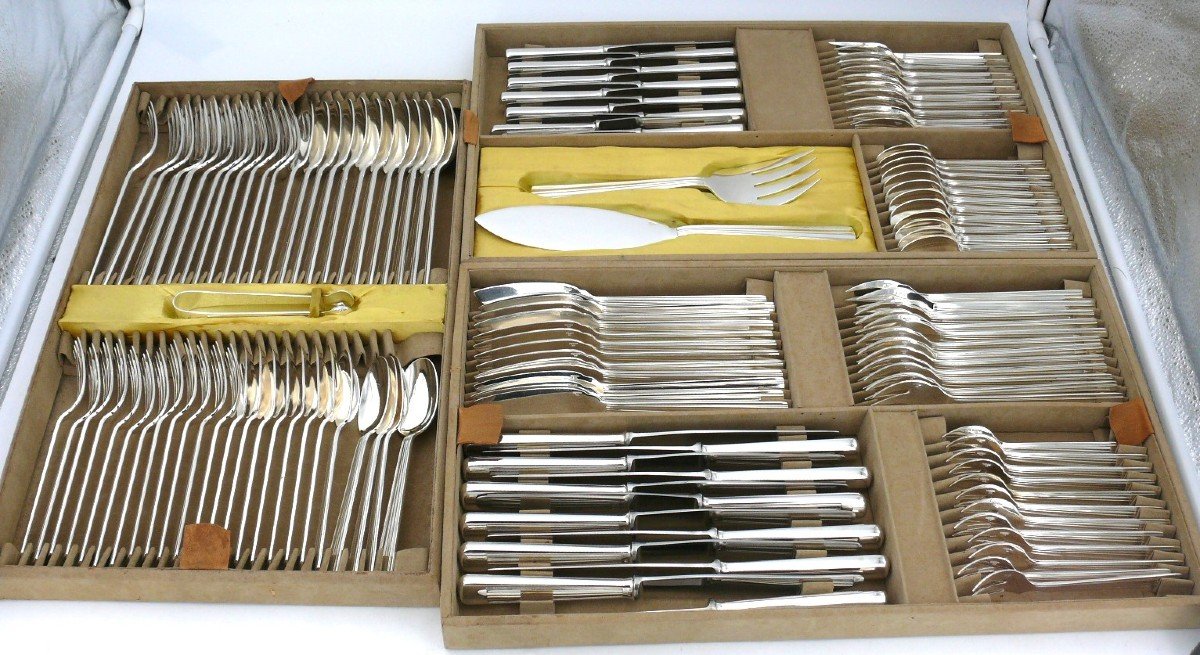 Christofle Mira Ondulation Model, 144-piece Silver-plated Cutlery Set, Excellent Condition.-photo-6