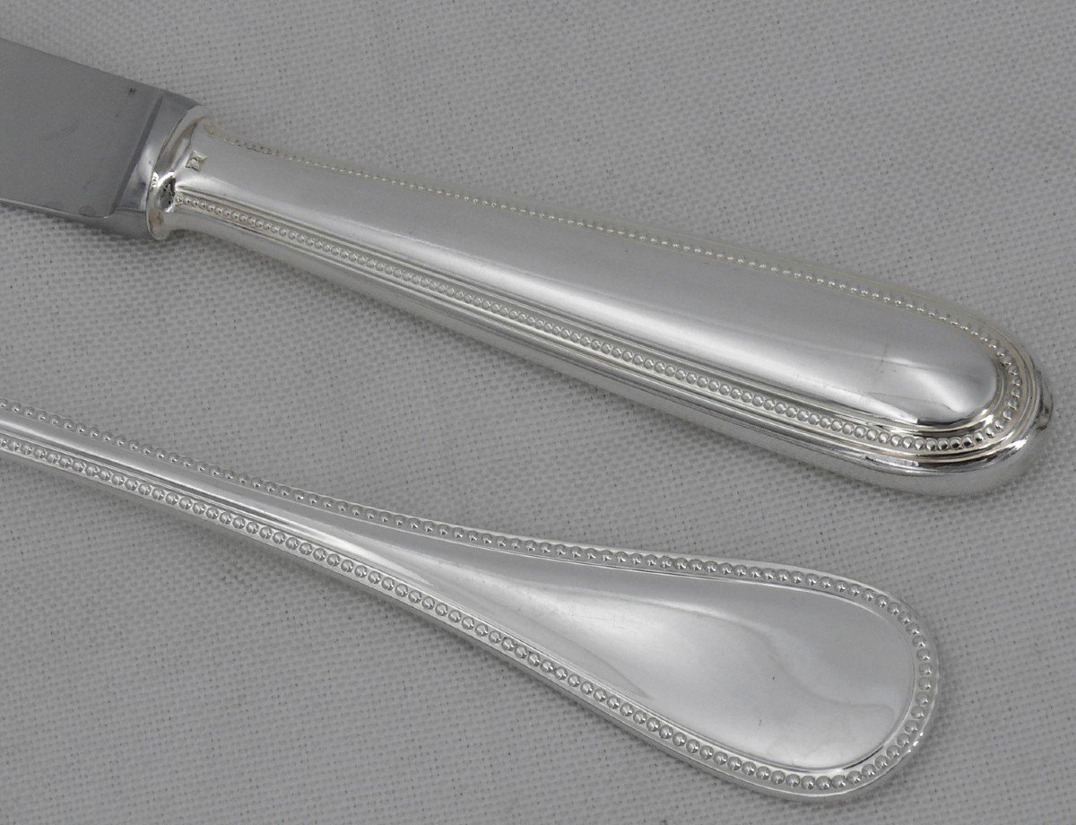 Christofle Perles Model, 61-piece Silver-plated Metal Cutlery Set, New Case.-photo-4