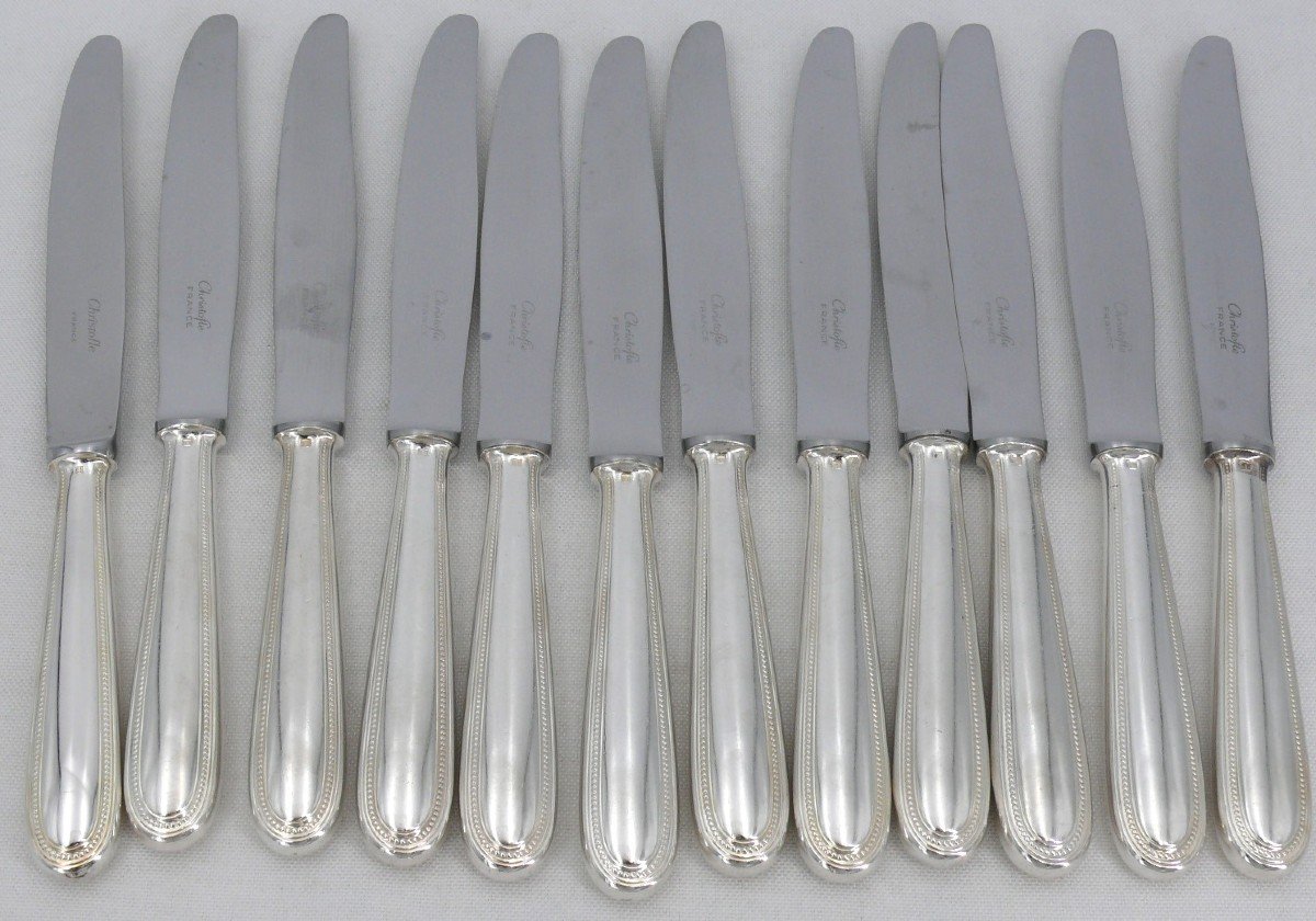 Christofle Perles Model, 61-piece Silver-plated Metal Cutlery Set, New Case.-photo-1
