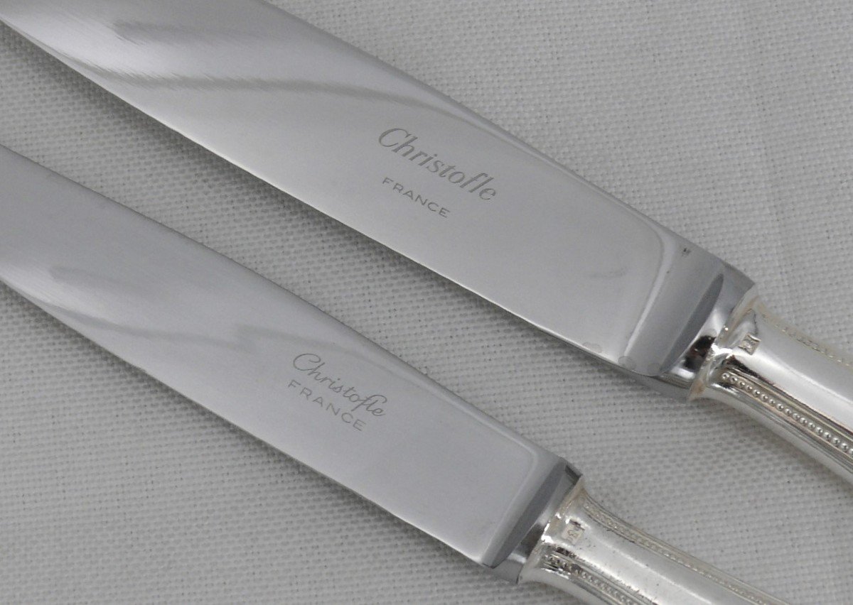 Christofle Perles Model, 61-piece Silver-plated Metal Cutlery Set, New Case.-photo-2