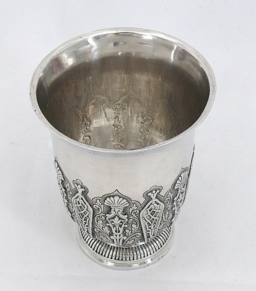 Claude Charvet, Timbale à Appliques En Argent, Paris 1750, 208 G, Excellent état.-photo-4