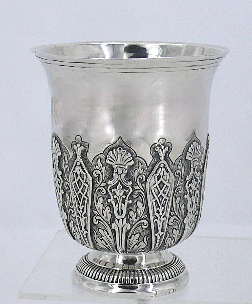 Claude Charvet, Timbale à Appliques En Argent, Paris 1750, 208 G, Excellent état.-photo-1