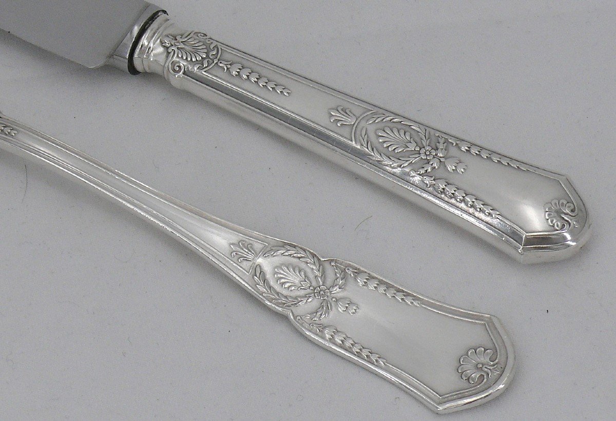 Boulenger Modèle Empire Palmes, Ménagère Set De 72 Pièces, Métal Argenté, Pour 6 Personnes.-photo-3