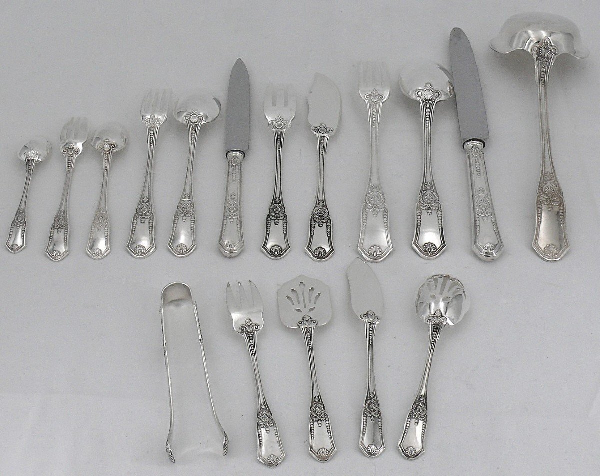 Boulenger Modèle Empire Palmes, Ménagère Set De 72 Pièces, Métal Argenté, Pour 6 Personnes.-photo-5
