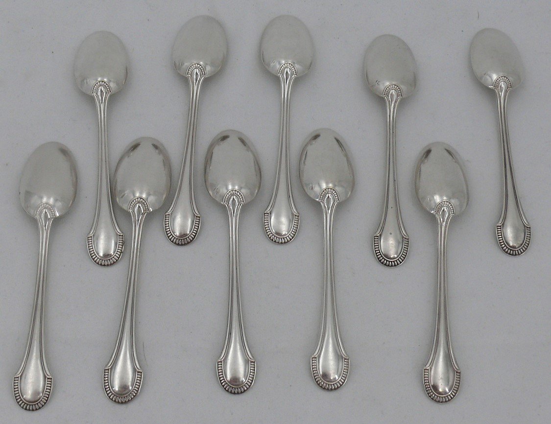 Ravinet d'Enfert, 10 Sterling Silver Mocha/coffee Spoons Minerva, Art Deco Godrons.-photo-2