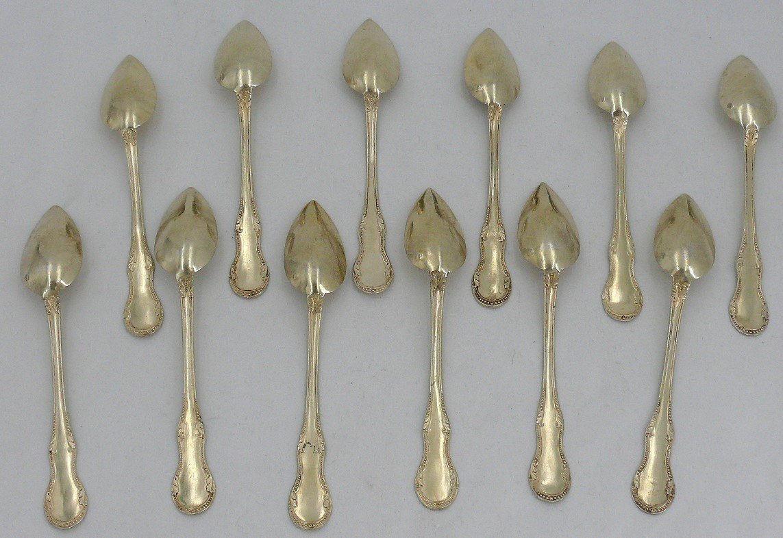 12 Tea/coffee Spoons, Vermeil, Solid Silver Minerva, Napoleon III, 19th Century.-photo-4