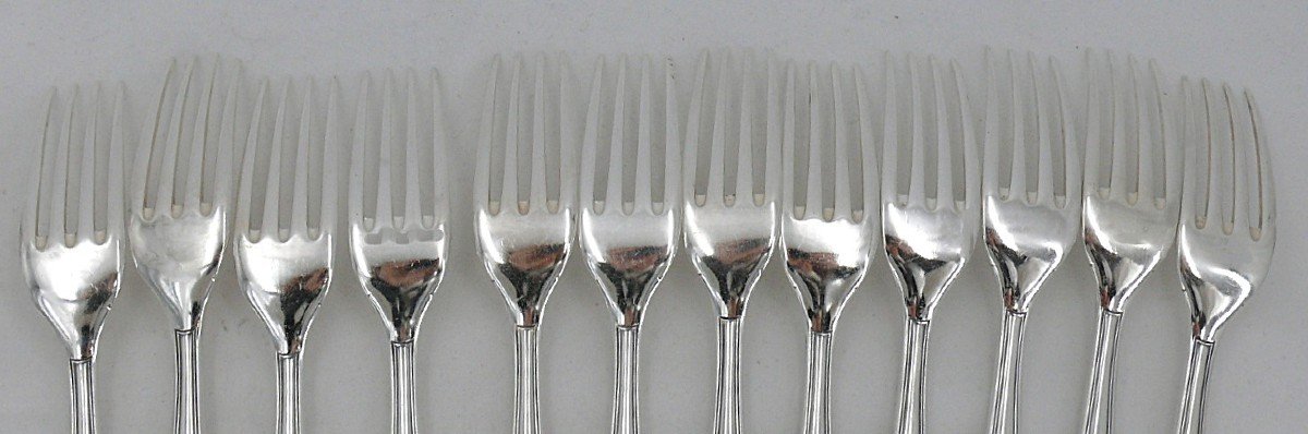 Christofle Marot Model, Small Shell, 61 Piece Silver Plated Metal Cutlery Set.-photo-2