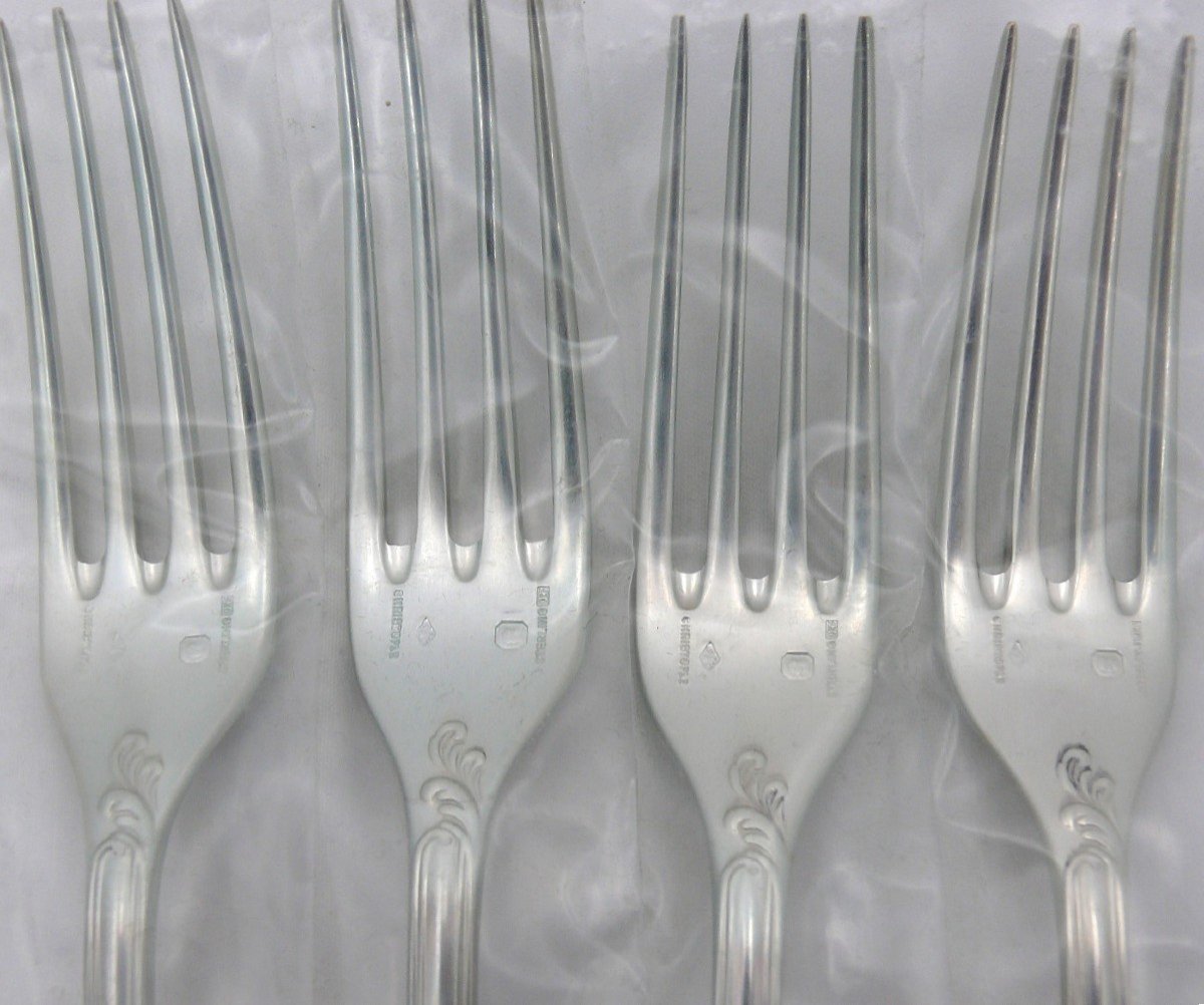 Christofle Argent Massif Marly, 4 Fourchettes à Entremets, Dessert, Neuves, Blisters, 17,2 Cm-photo-4