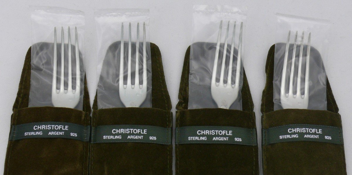 Christofle Argent Massif Marly, 4 Fourchettes à Entremets, Dessert, Neuves, Blisters, 17,2 Cm