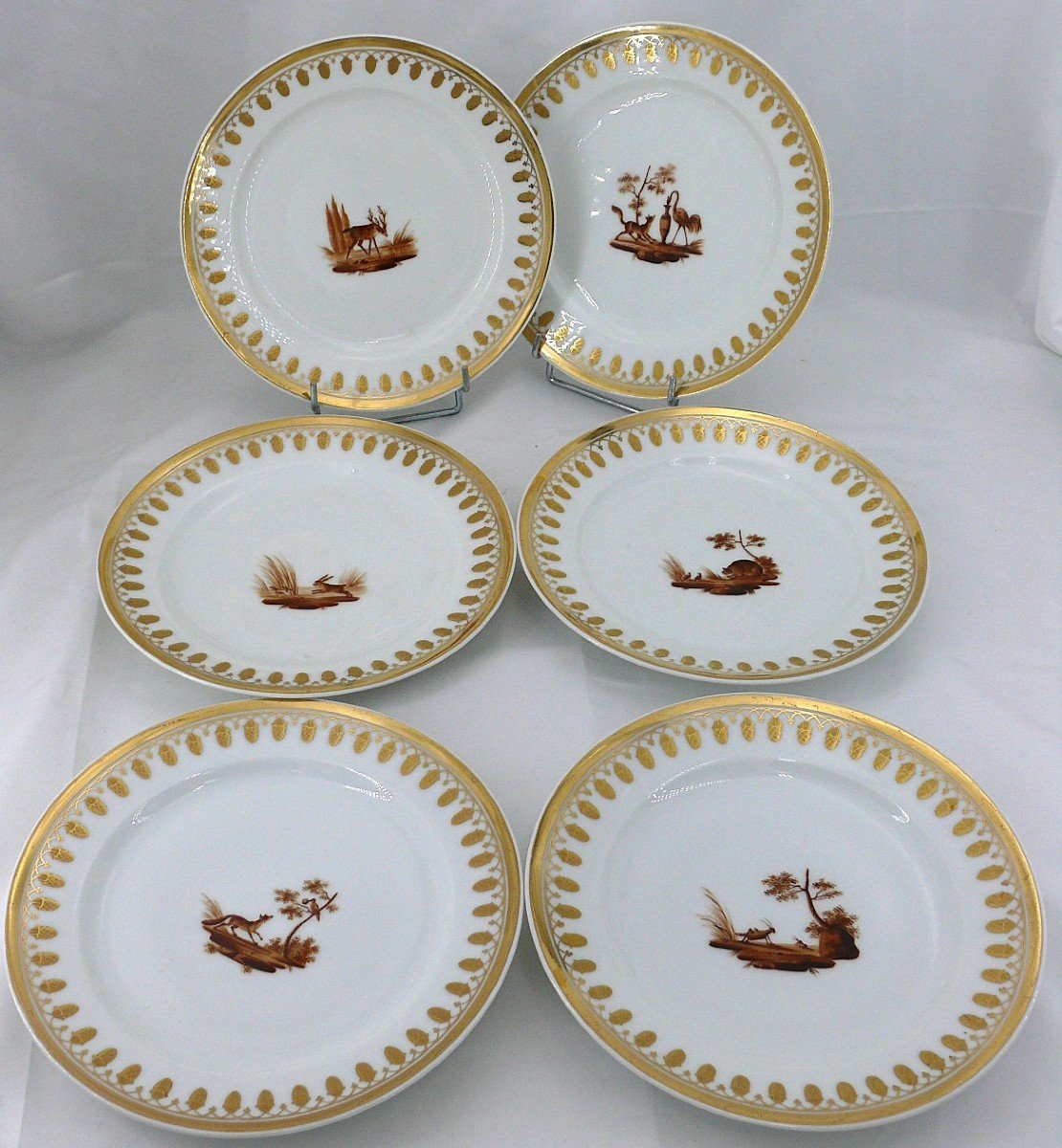 Manufacture De Foëcy, Porcelaine De Paris, 24 Assiettes Fables De Jean De La Fontaine, XIXe.-photo-3