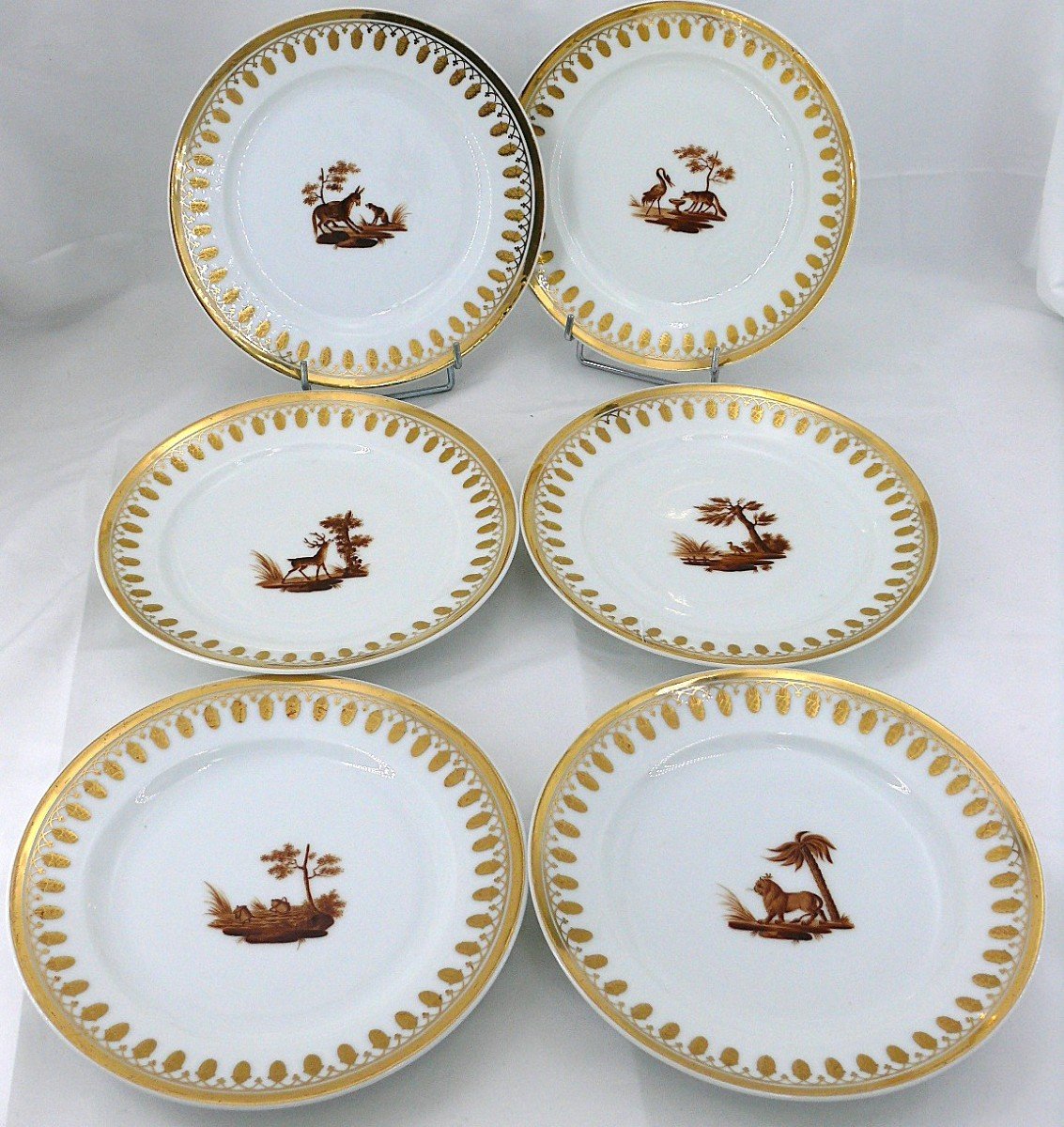 Manufacture De Foëcy, Porcelaine De Paris, 24 Assiettes Fables De Jean De La Fontaine, XIXe.-photo-5